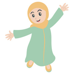 Muslim Character with Cute Cartoon Design. Flat Vector Illustration.
