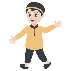 Muslim Character with Cute Cartoon Design. Flat Vector Illustration.