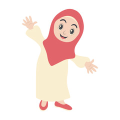Muslim Character with Cute Cartoon Design. Flat Vector Illustration.