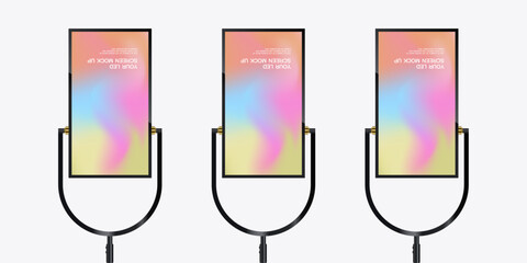 Set of three Realistic Hanging LED Screens Mockup in 3Ds. LED screen light box. Illuminated lightbox with empty space for design. Restaurant, hotel