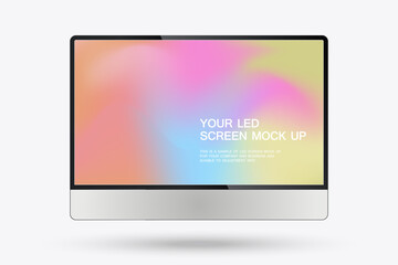 A sleek and modern LED screen mockup with a clean, minimalist design. The screen has a thin black bezel, emphasizing the large, vibrant display area. Below the screen.