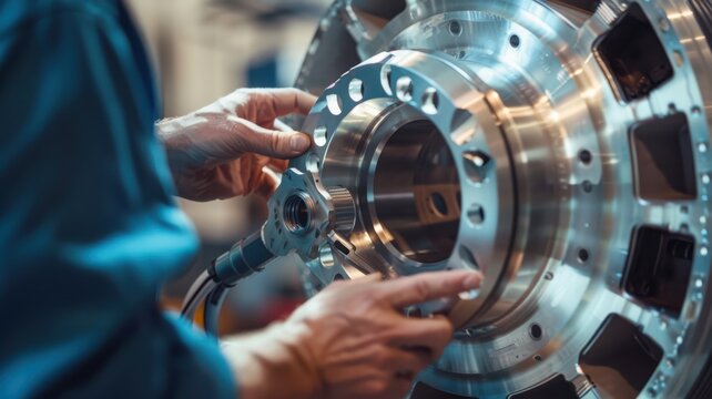 A man is working on a large metal object, possibly a car part