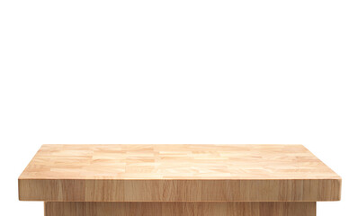 Selective focus.end grain wood table,counter top with transparency background