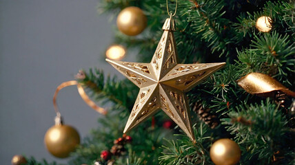 Christmas tree with bright lights and gifts underneath background