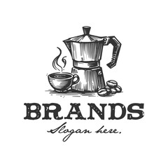 vintage logo coffee hand drawn vector template illustration