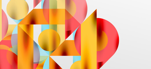 Circles and shadows. Colorful round elements with triangles, semi circles and other shapes. Vector Illustration For Wallpaper, Banner, Background, Card, Book Illustration, landing page