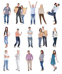 Obraz premium Smiling individuals shopping for groceries, a happy young couple,