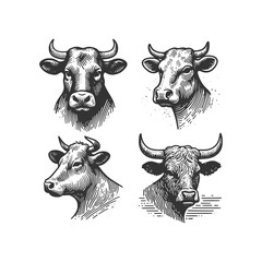 vintage design cow farm hand drawn vector template illustration