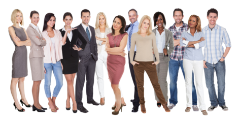 Diverse Team of Professionals Standing Together in Line, Waiting Happily