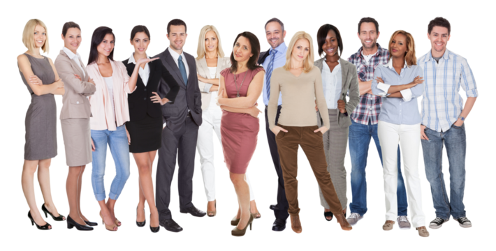 Diverse Team of Professionals Standing Together in Line, Waiting Happily - Powered by Adobe