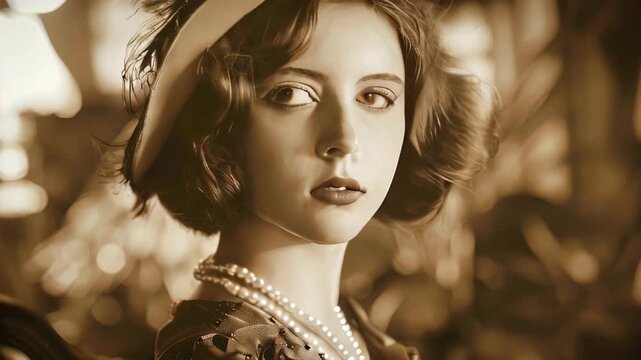 A vintage portrait of an 1920s elegant girl