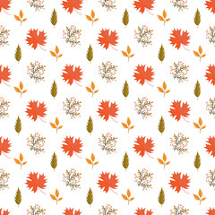 Autumn leaves pattern with leaves and flowers vector