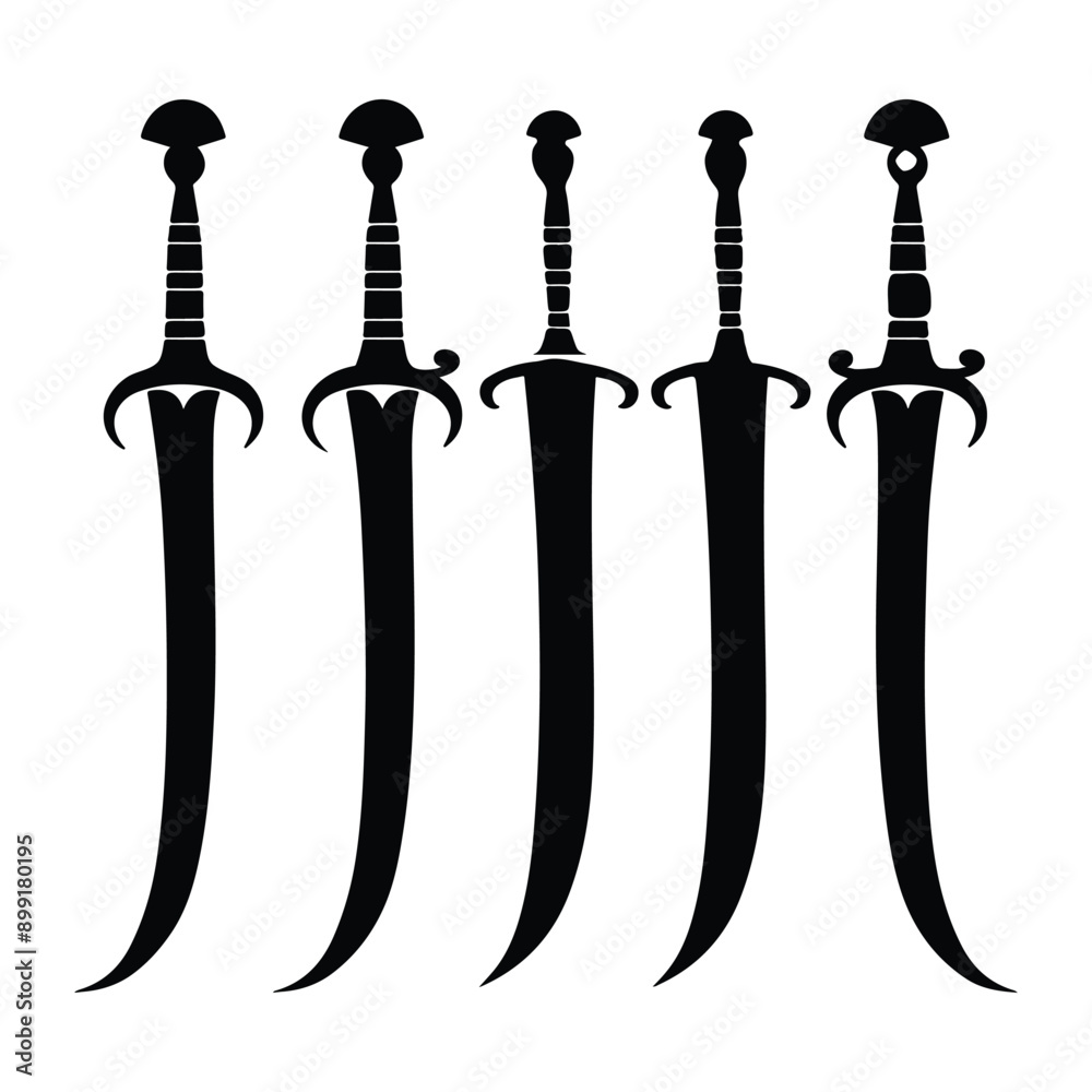 Wall mural Swords and sabers silhouette set, Sabers or cavalry swords vector illustration