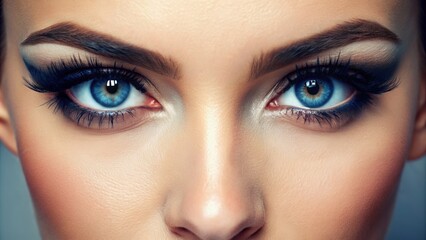 Fototapeta premium Close up of beautiful woman's blue eyes with eyelash and brow lift..