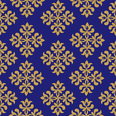 Gold damask floral seamless pattern, Damask vintage pattern design, Victorian Vintage seamless, luxury Damask, on darkbule background