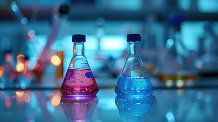 Colorful glassware in the biology lab