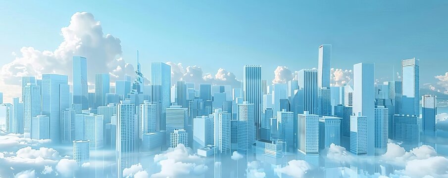 3D minimalist cityscape with skyscrapers and residential buildings, highlighting urban housing demand, sales trends