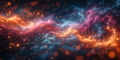 A free radical explores a vast universe of potential connections. Artistical representation of a chemical reaction.generative ai