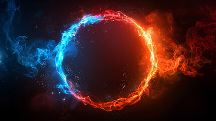 Obraz premium Red and blue neon glow ring with fire flame.