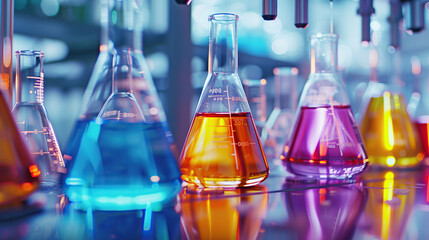 Colorful glassware in the biology lab