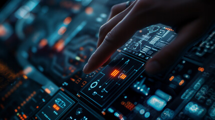 Obraz premium Innovative Technology Display With Interactive Touchscreen Interface in a Futuristic Setting
