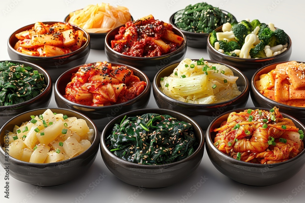 Canvas Prints many kind of korean side dishes on white background