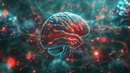 A brain with red and blue colors and a lot of lines