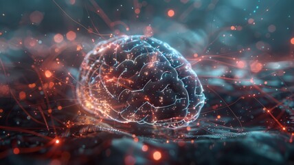 A brain with a lot of lines and dots surrounding it