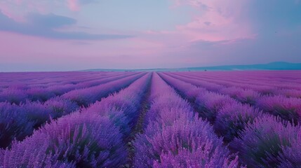 Obraz premium A serene field of lavender in full bloom, stretching out to the horizon.