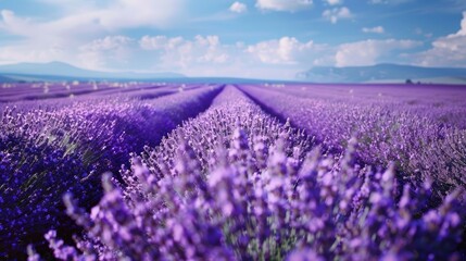 A serene field of lavender in full bloom, stretching out to the horizon.