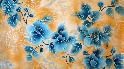 Blue Flowers on Yellow Background:  A Floral Pattern