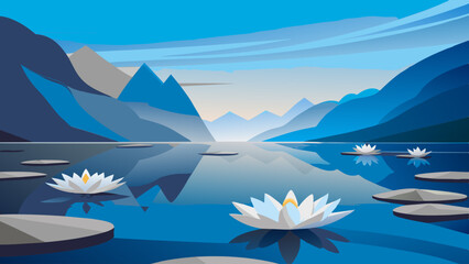 Flat Vector Waterlilies: Beautiful Fat Illustration