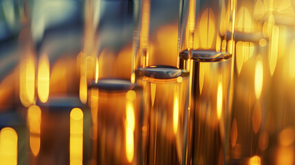 A row of test tubes filled with yellow liquid