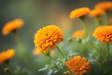 Pot marigold flower bokeh background, AI Generated