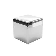 A white,  closed, cube shaped box with a slightly open top.