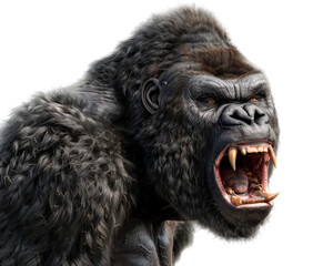 A large gorilla with its mouth open and teeth bared