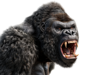A large gorilla with its mouth open and teeth bared