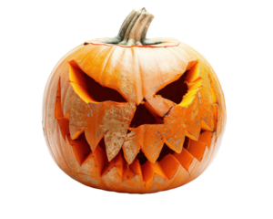 A pumpkin with a scary face carved into it