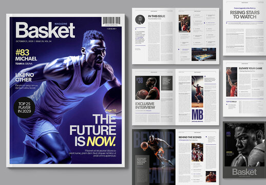 Basketball Magazine Template & Sports Brochure Layout