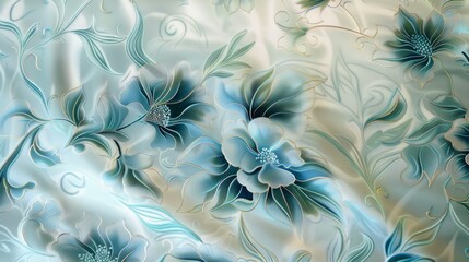Blue Floral Pattern on Silk Fabric: Elegant and Delicate Design