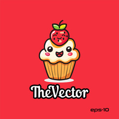 Cute cupcake logo, vector, mascot, character, cartoon, illustration