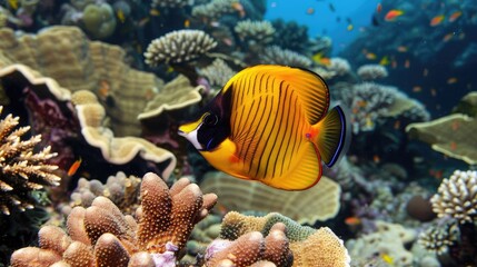 A vibrant butterflyfish exploring the coral formations.