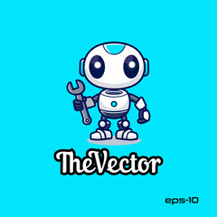 Fototapeta premium Cute mechanical robot logo, vector, mascot, character, cartoon, illustration