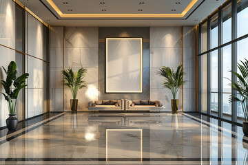 Executive Office Lobby Sophisticated Lighting with empty frame