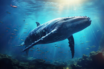 generated illustration of  humpback whale swimming under water