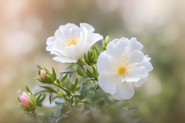 Obraz premium Rock rose flower bokeh background, AI Generated