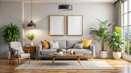 mockup living room with horizontal frame