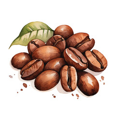 illustration of watercolor coffee beans isolated on white background