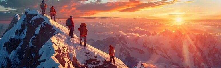 A group of people are hiking up a mountain