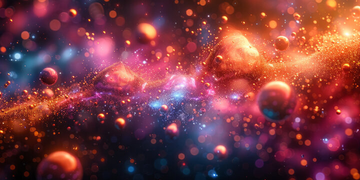 A free radical explores a vast universe of potential connections. Artistical representation of a chemical reaction.generative ai